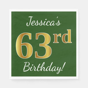 Servilleta De Papel Green, Faux Gold 63rd Birthday + Custom Name