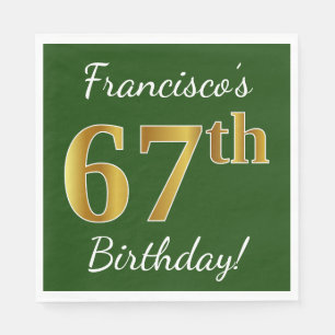 Servilleta De Papel Green, Faux Gold 67th Birthday + Custom Name