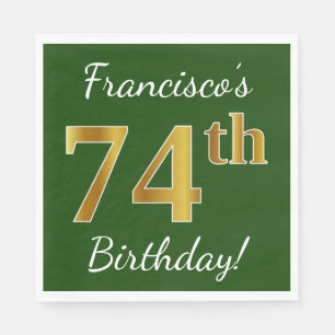 Servilleta De Papel Green, Faux Gold 74th Birthday + Custom Name