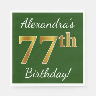 Servilleta De Papel Green, Faux Gold 77th Birthday + Custom Name