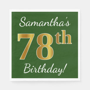 Servilleta De Papel Green, Faux Gold 78th Birthday + Custom Name