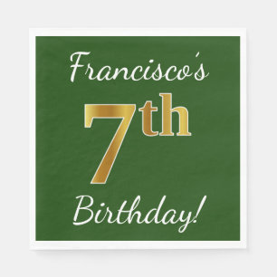 Servilleta De Papel Green, Faux Gold 7Cumpleaños + Custom Name