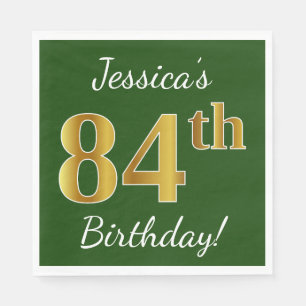 Servilleta De Papel Green, Faux Gold 84th Birthday + Custom Name