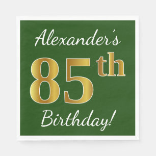 Servilleta De Papel Green, Faux Gold 85th Birthday + Nombre personaliz