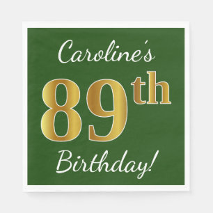 Servilleta De Papel Green, Faux Gold 89th Birthday + Custom Name