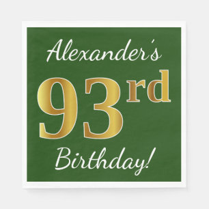 Servilleta De Papel Green, Faux Gold 93rd Birthday + Custom Name