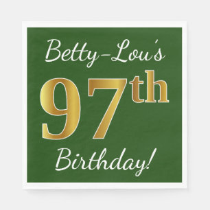 Servilleta De Papel Green, Faux Gold 97th Birthday + Custom Name