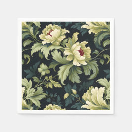 Servilleta De Papel Green Floral Peony Moderno