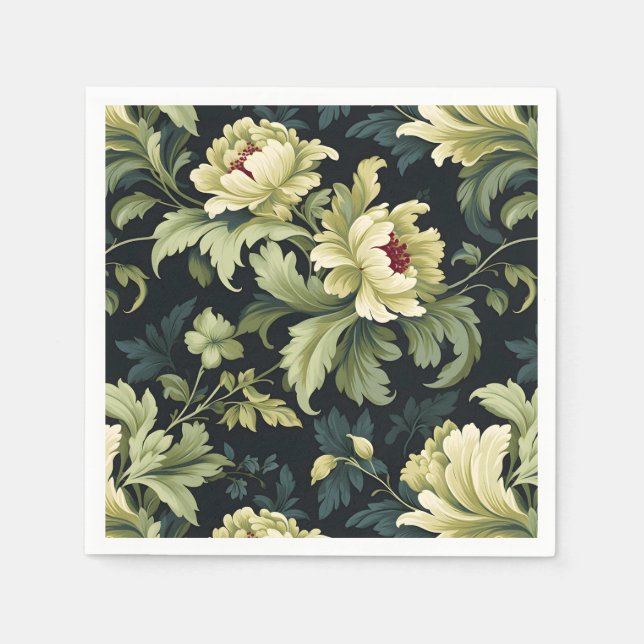Servilleta De Papel Green Floral Peony Moderno (Anverso)
