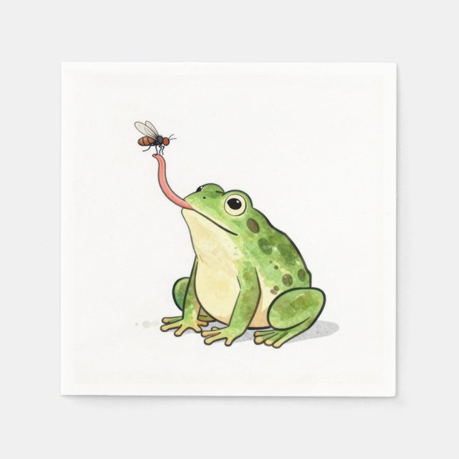 Servilleta De Papel Green Frog Catching a Fly (Anverso)