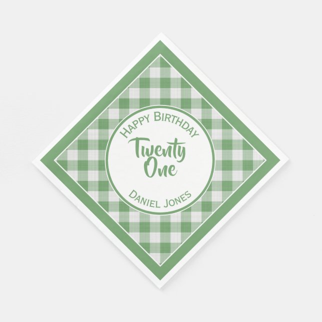 Servilleta De Papel Green Gingham Checks Pattern Birthday Party (Esquina)