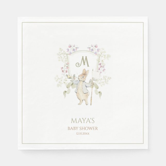 Servilleta De Papel Green Gingham Gender Peter the Rabbit Baby Shower (Anverso)