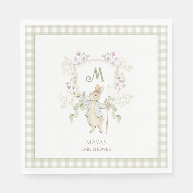 Servilleta De Papel Green Gingham Gender Peter the Rabbit Baby Shower (Anverso)