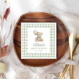 Servilleta De Papel Green Gingham Teddy Bear Birthday Napkins