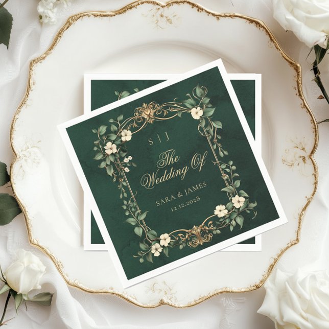 Servilleta De Papel Green Gold Art Nouveau Enchanted Wedding (Subido por el creador)