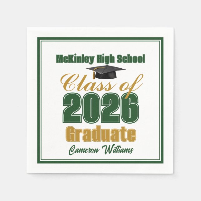 Servilleta De Papel Green Gold Class of 2026 Custom Graduation Party (Anverso)