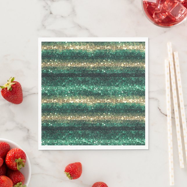 Servilleta De Papel Green Gold Glitzy Glitter St. Patrick's Day   (In situ)