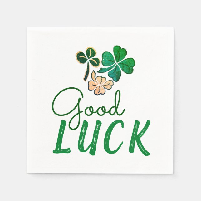 Servilleta De Papel Green Good Lucky Four Leaf Clover Shamrock (Anverso)