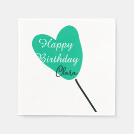 Servilleta De Papel Green heart happy birthday white black balloon kid