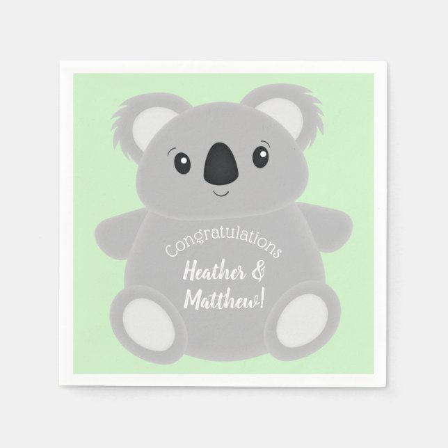 Servilleta De Papel Green Koala Bear Baby Shower (Anverso)
