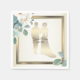 Servilleta De Papel Green Leaves Flower Golden Frame Wedding Party