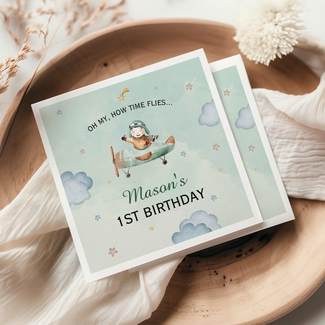 Servilleta De Papel Green Little Aviator Sky Adventure 1st Birthday (Subido por el creador)