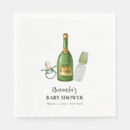 Servilleta De Papel Green Minimal Poppin Champagne Botellas Baby Showe