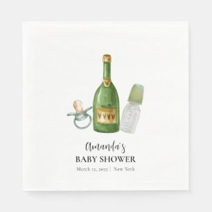 Servilleta De Papel Green Minimal Poppin Champagne Botellas Baby Showe