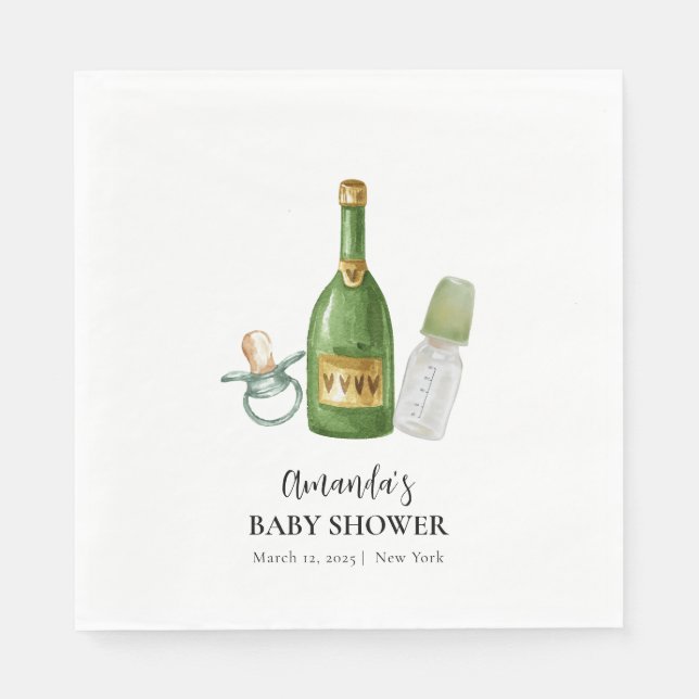 Servilleta De Papel Green Minimal Poppin Champagne Botellas Baby Showe (Anverso)