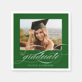 Servilleta De Papel Green Modern Elegant Script Photo Graduation Party