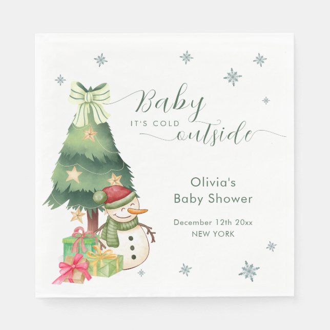 Servilleta De Papel Green Modern Winter Snowman Baby Shower (Anverso)