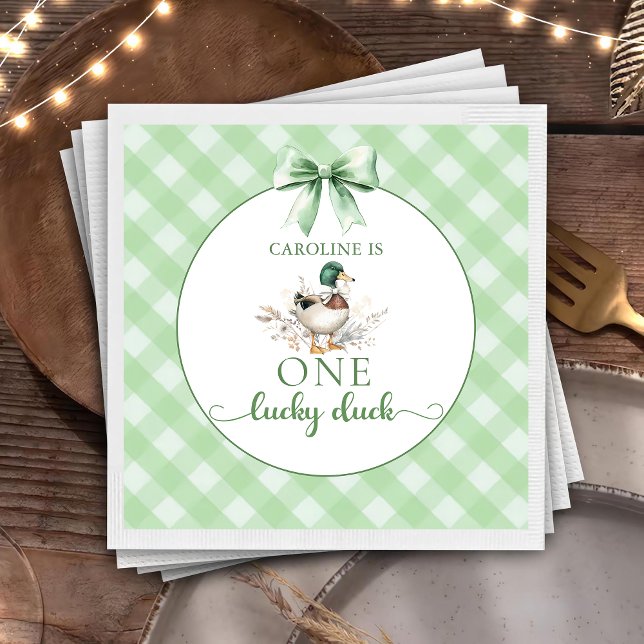 Servilleta De Papel Green One Lucky Duck Boy Napkins de primer cumplea (Subido por el creador)