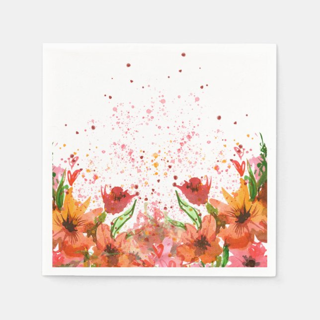 Servilleta De Papel Green & Orange Modern Abstract Floral (Anverso)