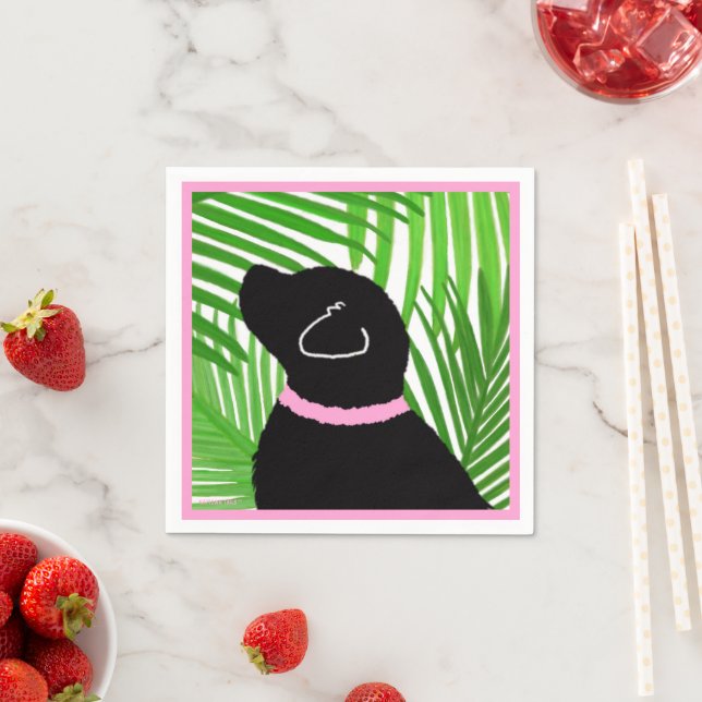 Servilleta De Papel Green Palm Tree Island Black Dog Napkins (In situ)