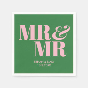 Servilleta De Papel Green & Pink Mr. & Mr. Boda Personalizado Napkins