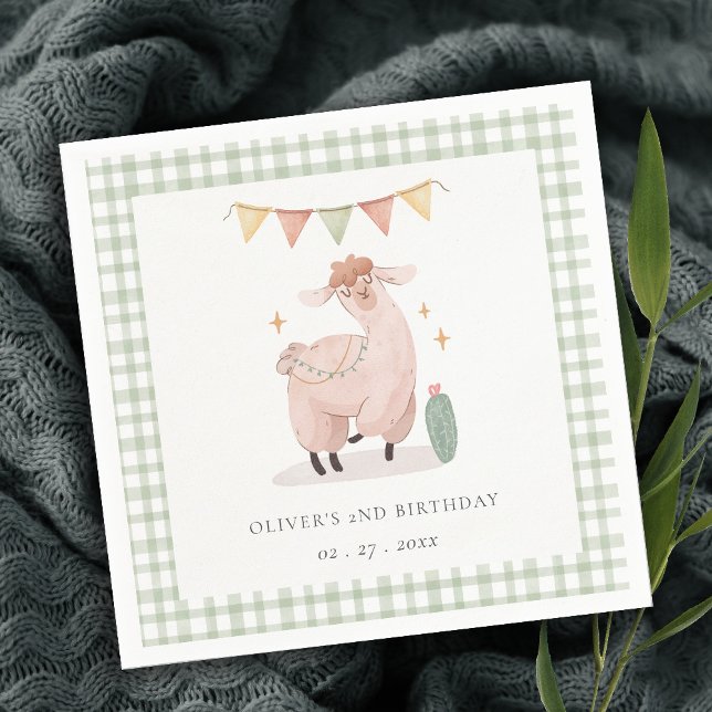 Servilleta De Papel Green Plaid Cactus Boho Llama Any Age Birday (Subido por el creador)