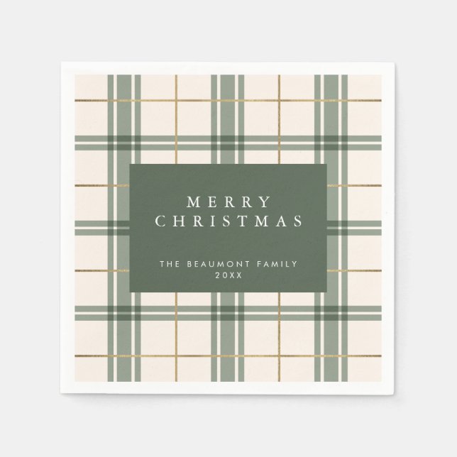 Servilleta De Papel Green Plaid Christmas Paper Napkins (Anverso)