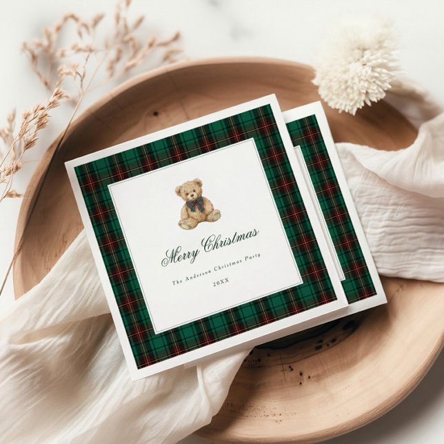 Servilleta De Papel Green Plaid Teddy Bear Christmas Party (Subido por el creador)