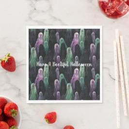 Servilleta De Papel Green Purple Black Ghosts Bootiful Halloween