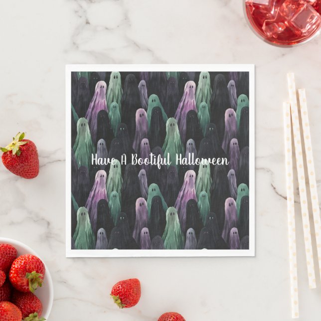 Servilleta De Papel Green Purple Black Ghosts Bootiful Halloween (In situ)