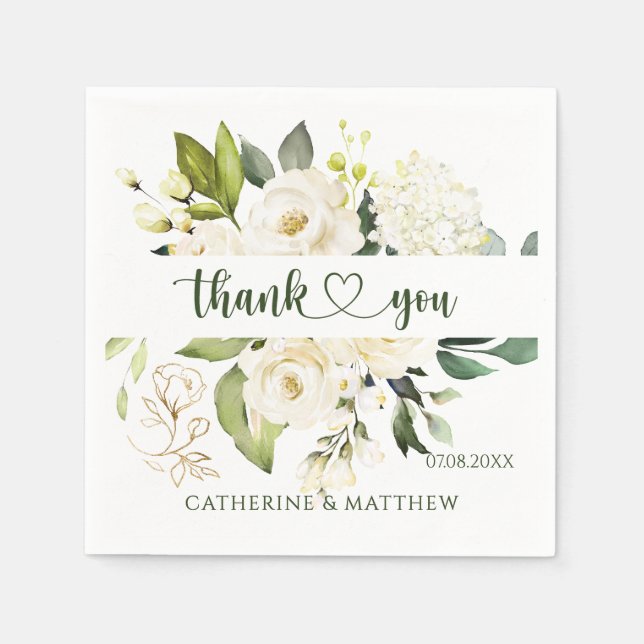 Servilleta De Papel Green Roses Blancas Gracias (Anverso)