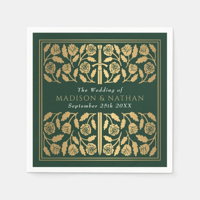 Servilleta De Papel Green Royal Medieval Gold Sword Wedding (Anverso)