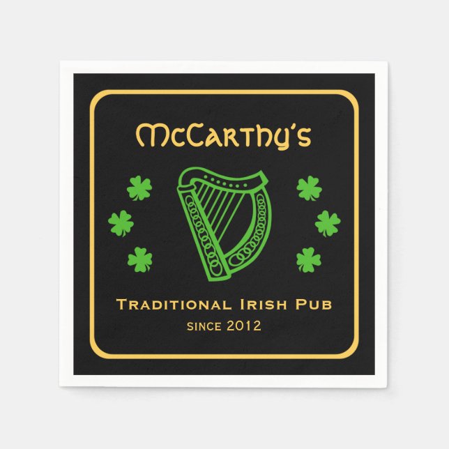 Servilleta De Papel Green shamrock harp personalizado nombre familiar  (Anverso)