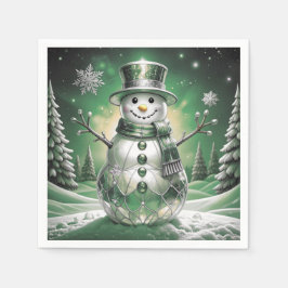 Servilleta De Papel Green Snowman Snowflakes Holiday Napkin
