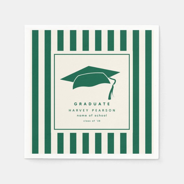 Servilleta De Papel Green Sporty Stripes Custom Graduation Party (Anverso)