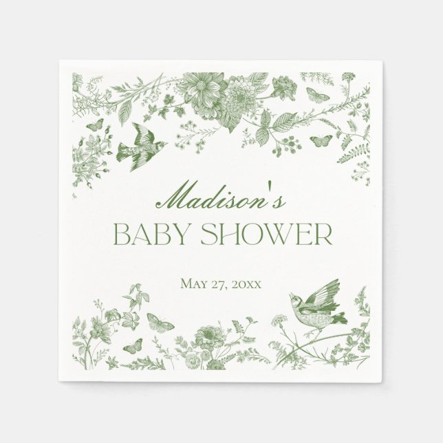 Servilleta De Papel Green Toile De Jouy Vintage Floral Baby Shower (Anverso)