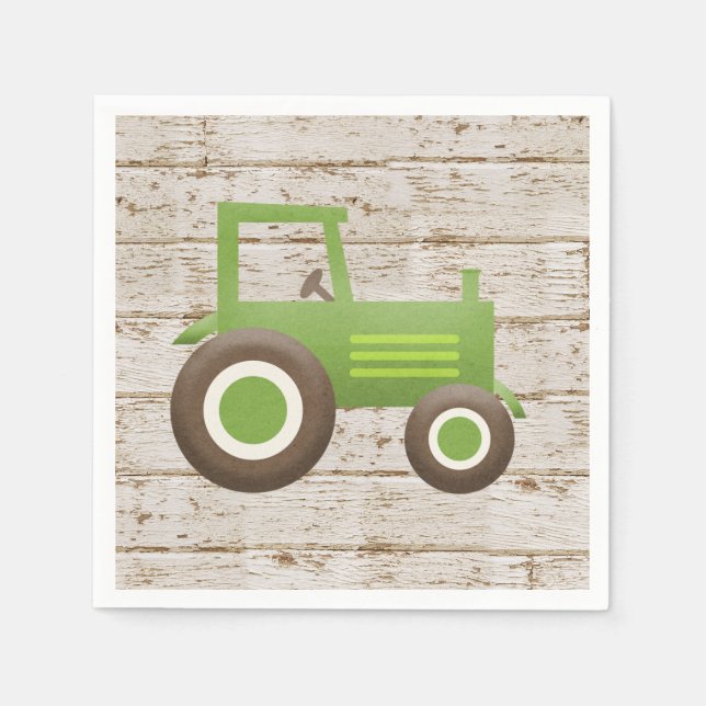 Servilleta De Papel Green Tractor Farm Baby Shower Boy (Anverso)