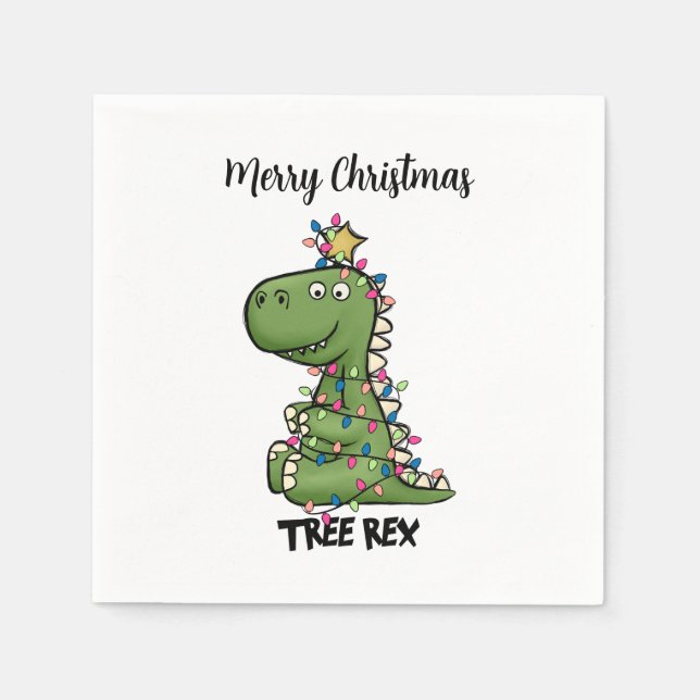 Servilleta De Papel Green Tree Rex Dino ilumina papel navideño (Anverso)