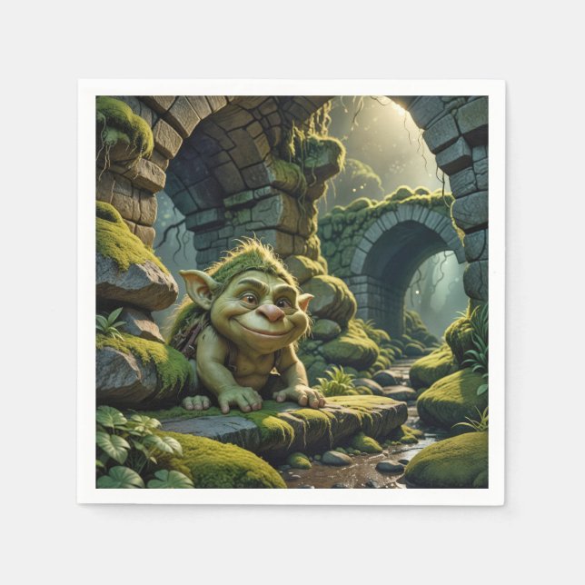 Servilleta De Papel Green Troll Under a Stone Bridge (Anverso)