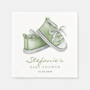 Servilleta De Papel Green Watercolor Baby Booties Baby Shower